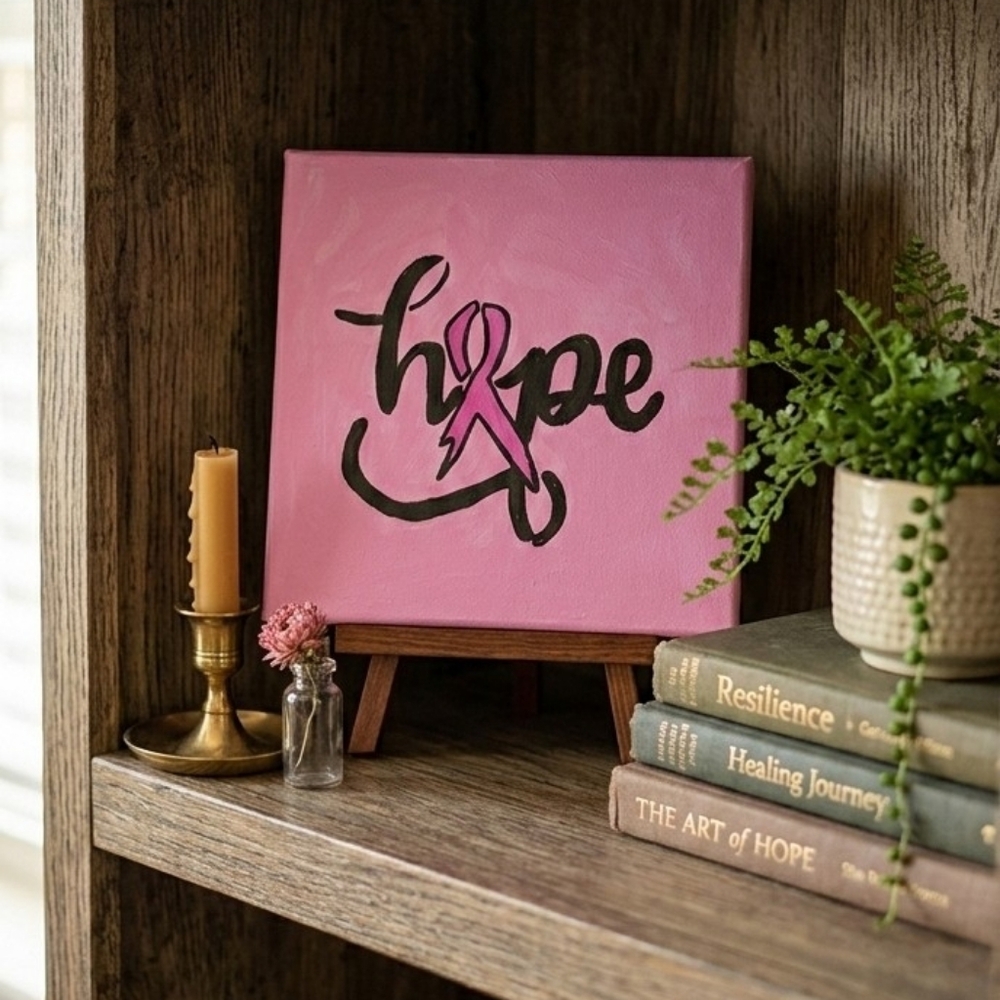 Hope Breast Cancer Awareness Canvas Painting Pink Ribbon Handmade 8x8 Decor XL